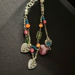 Stunning Brighton Deco Bright Glass Beaded Heart Double Chain Bracelet